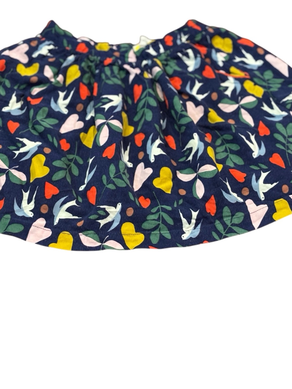 Mini Boden, size 6/7Y blue skirt with dove/heart design